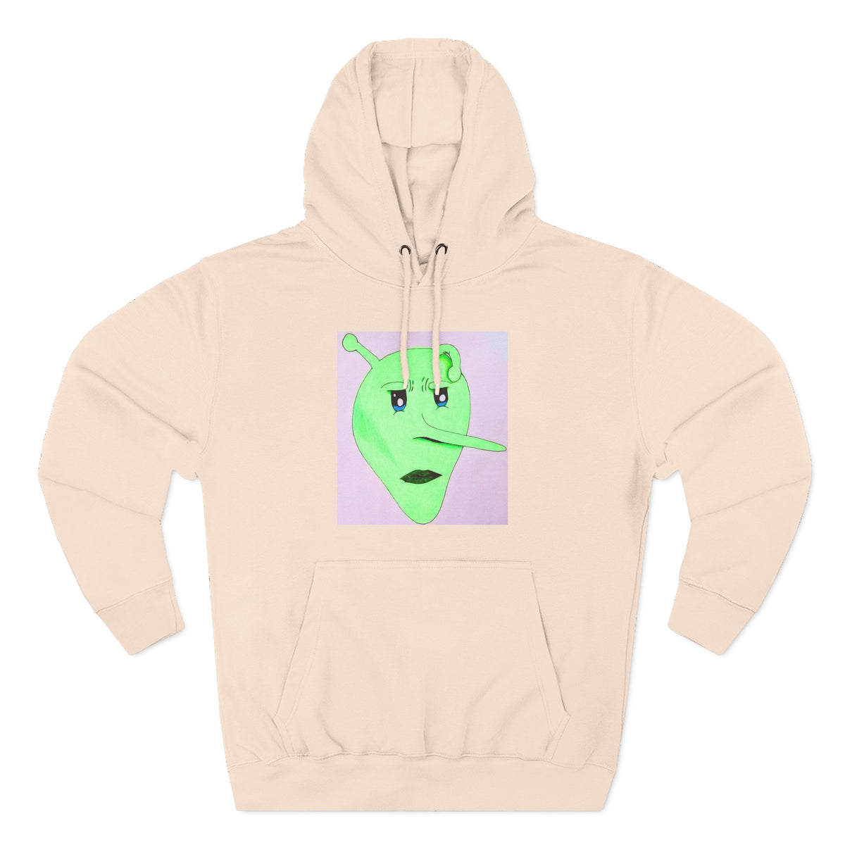 Alien Pinocchio Face Hoodie — Cute Green Alien Graphic Pullover