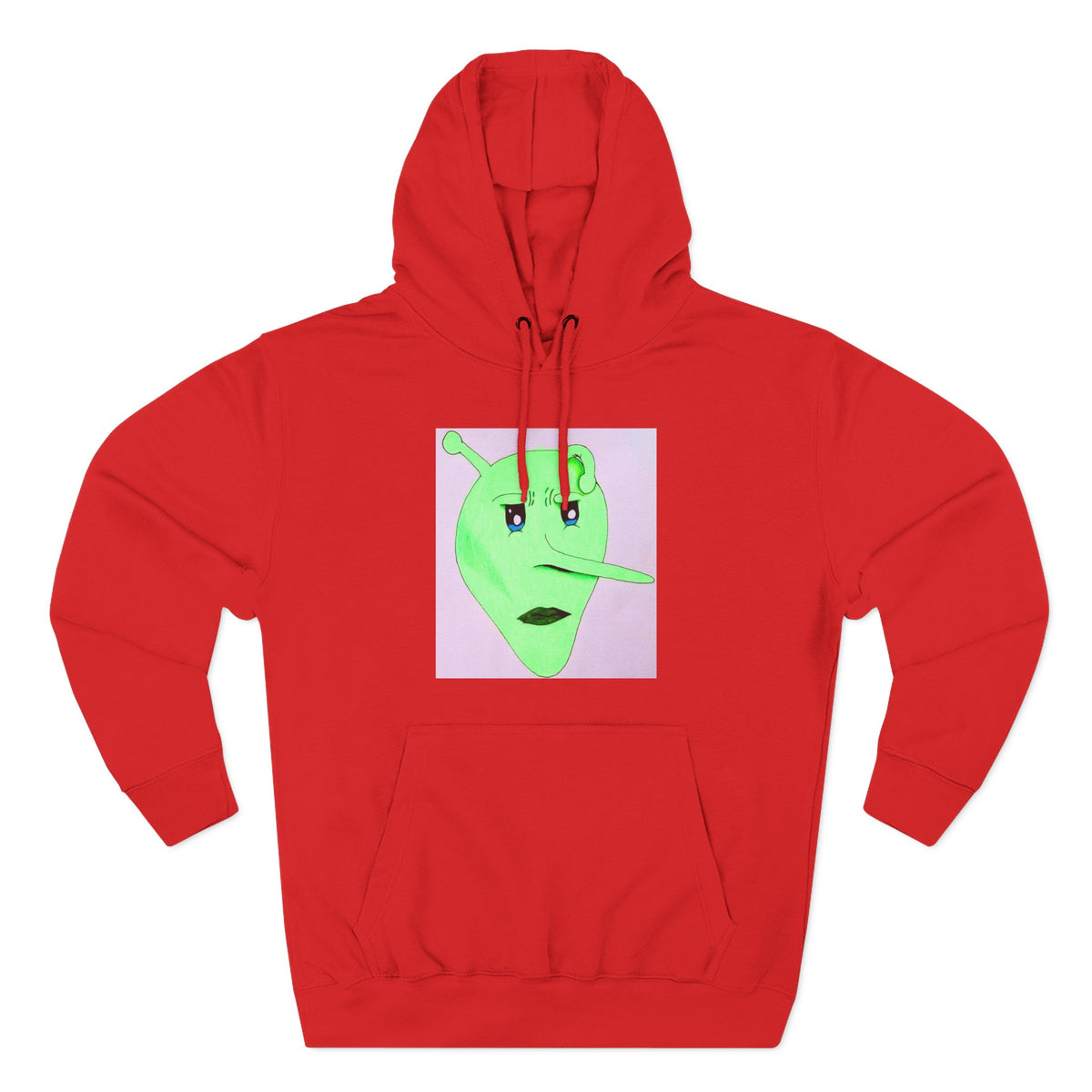 Alien Pinocchio Face Hoodie — Cute Green Alien Graphic Pullover