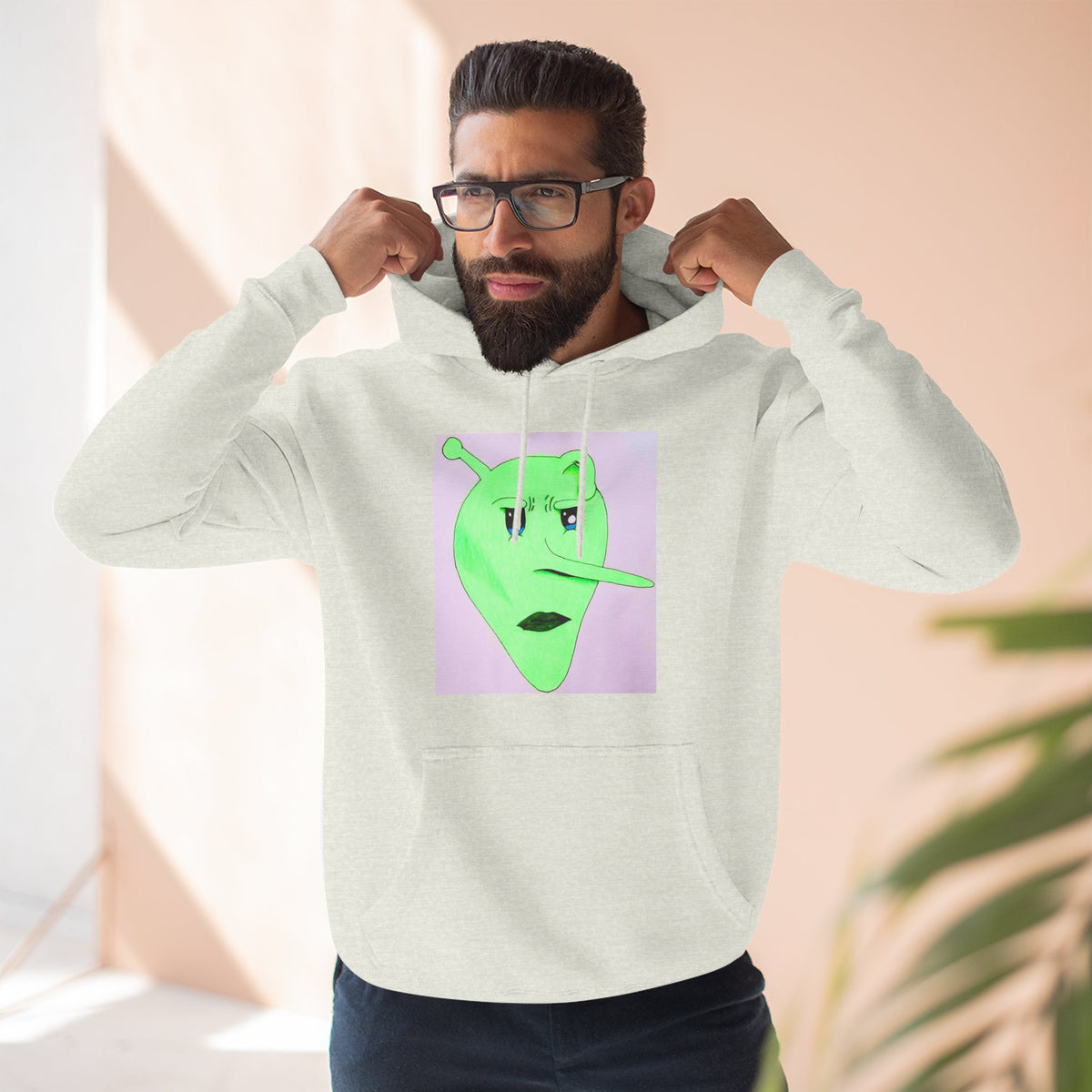 Alien Pinocchio Face Hoodie — Cute Green Alien Graphic Pullover