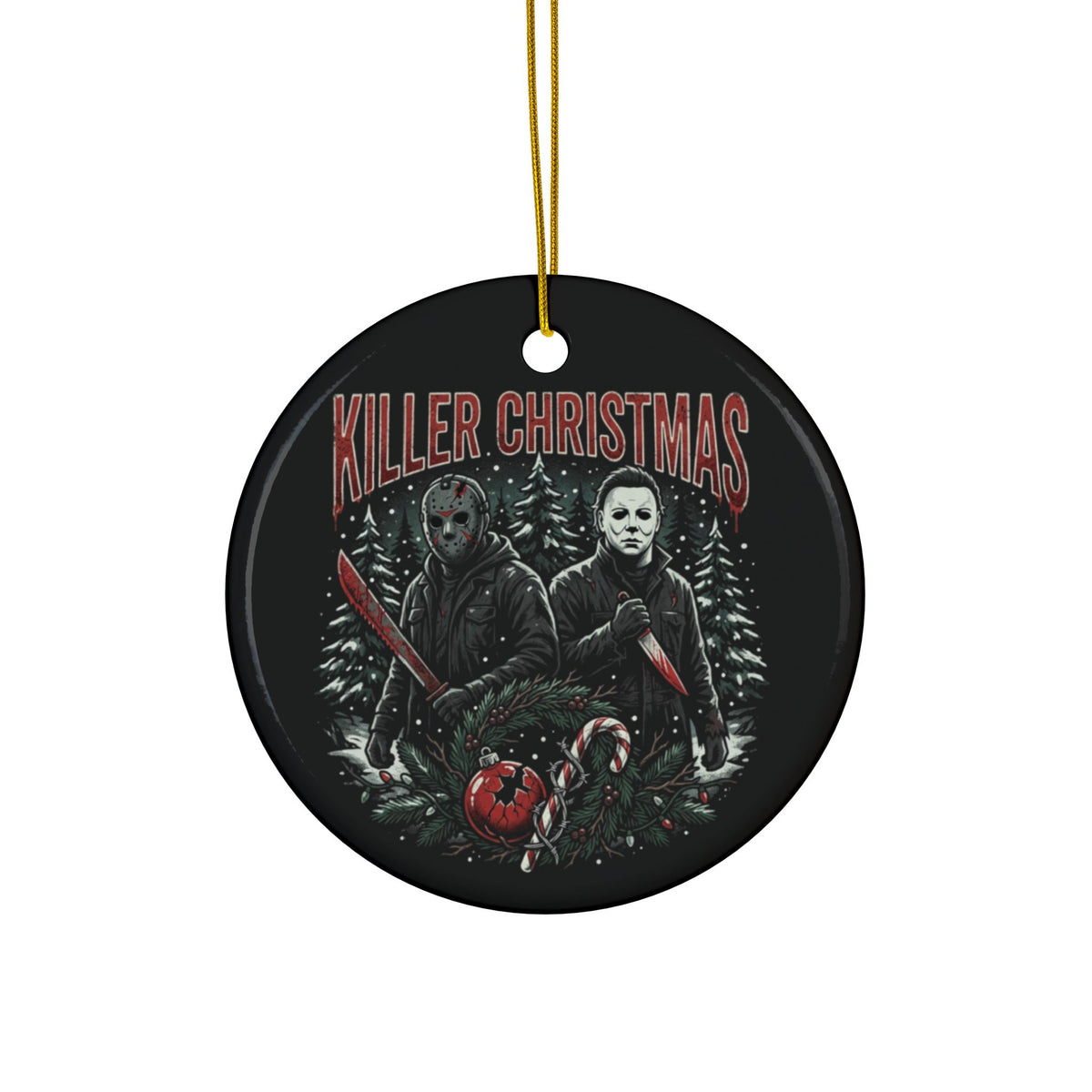 Killer Christmas Ceramic Ornaments, 2-Side Print, (1pc, 3pcs, 5pcs, 10pcs)