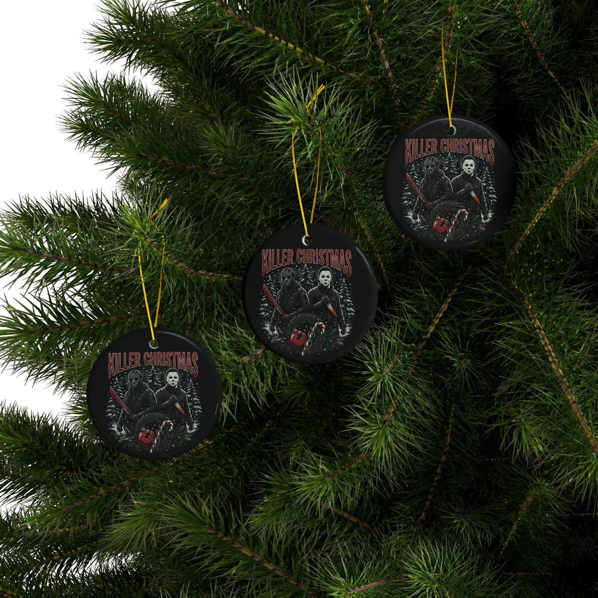 Killer Christmas Ceramic Ornaments, 2-Side Print, (1pc, 3pcs, 5pcs, 10pcs)