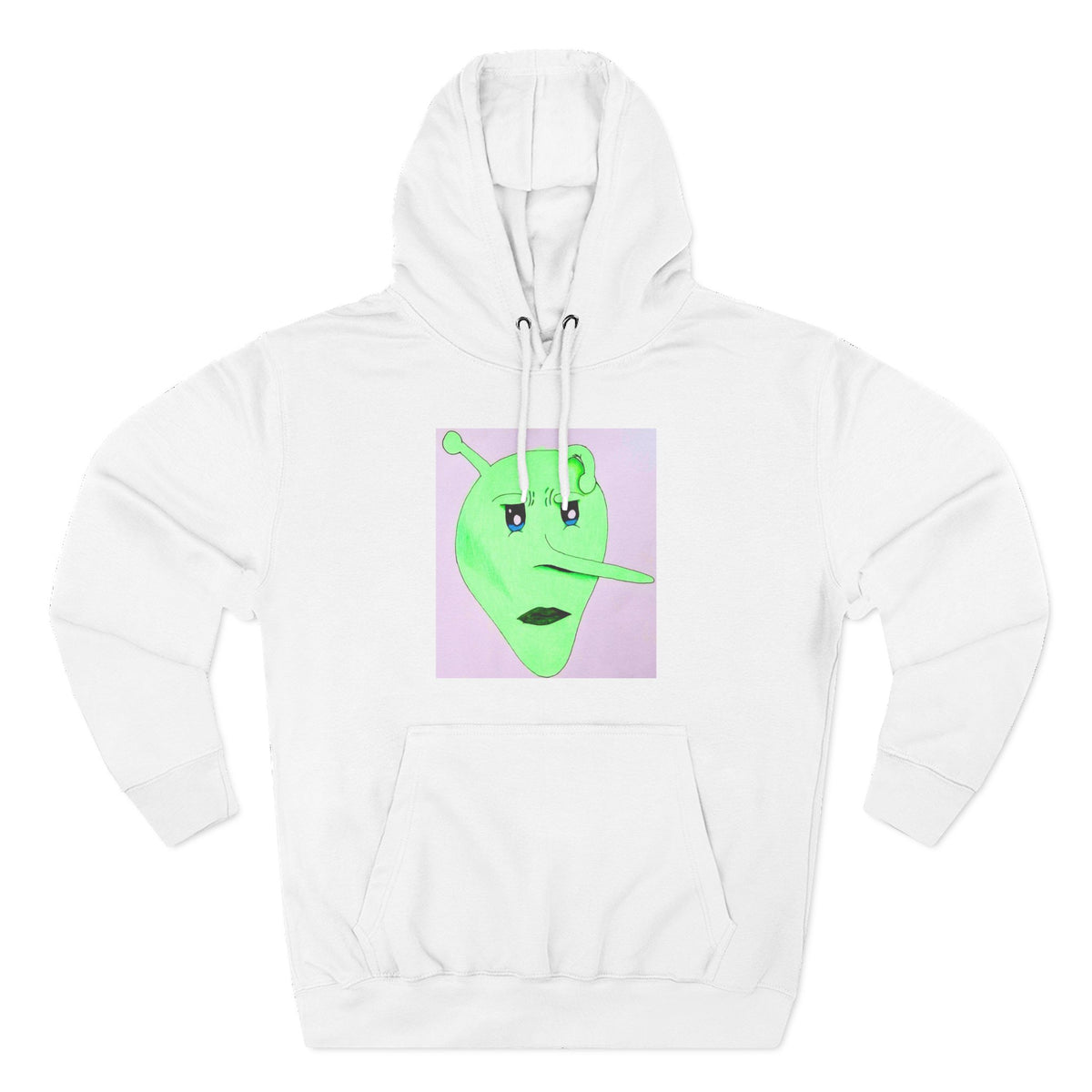 Alien Pinocchio Face Hoodie — Cute Green Alien Graphic Pullover