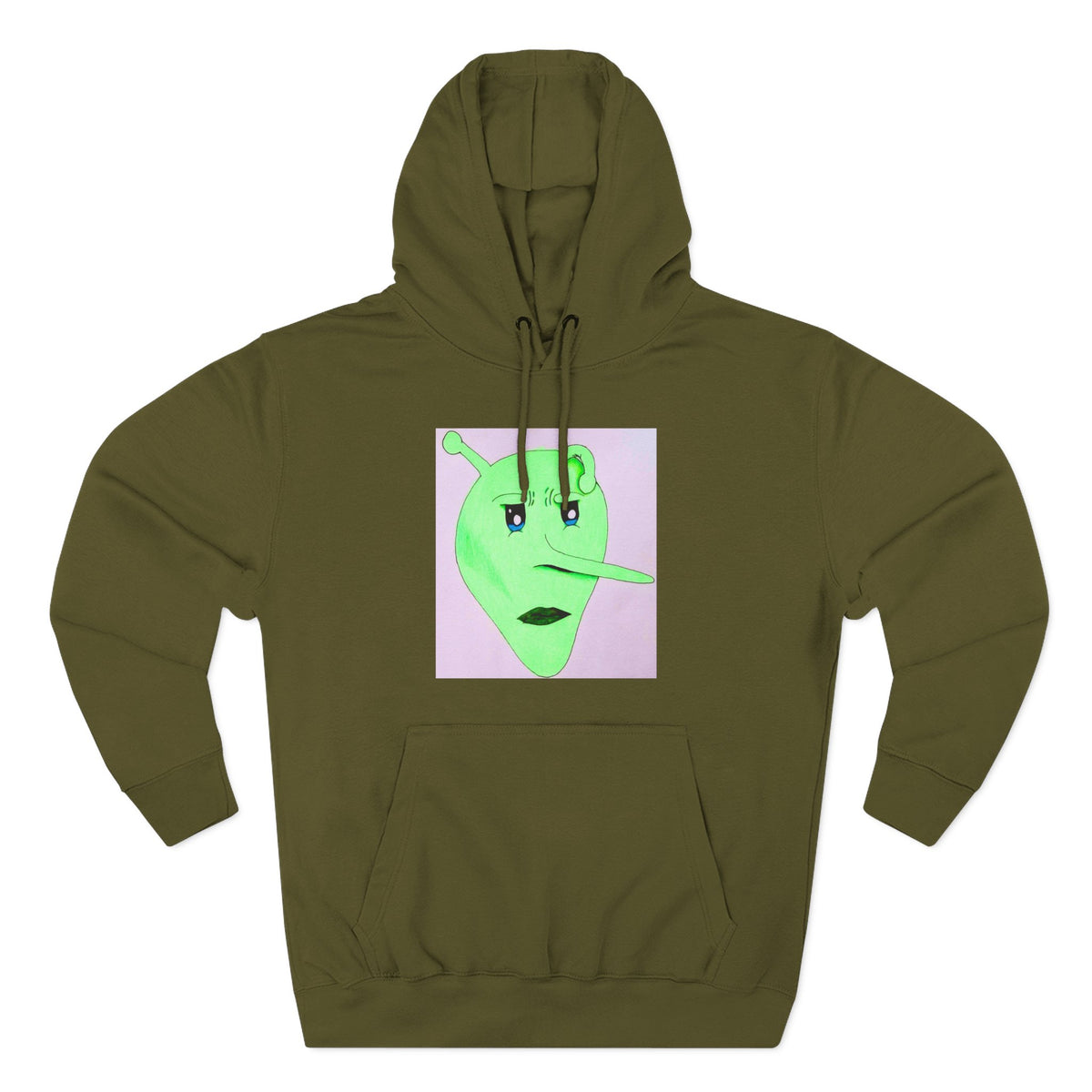 Alien Pinocchio Face Hoodie — Cute Green Alien Graphic Pullover