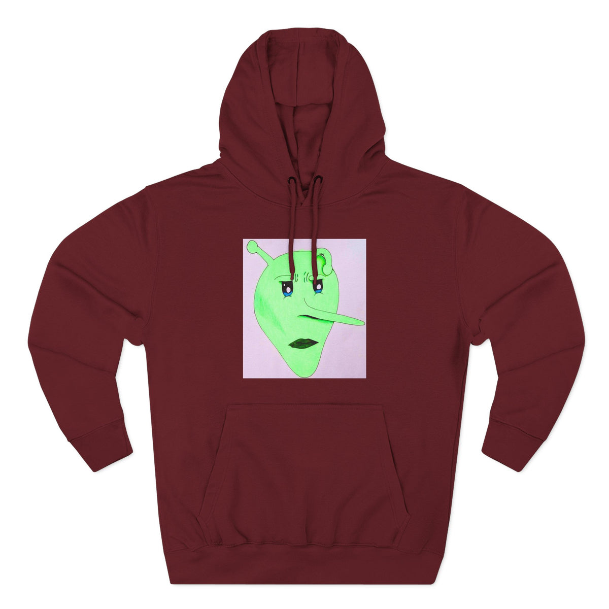 Alien Pinocchio Face Hoodie — Cute Green Alien Graphic Pullover