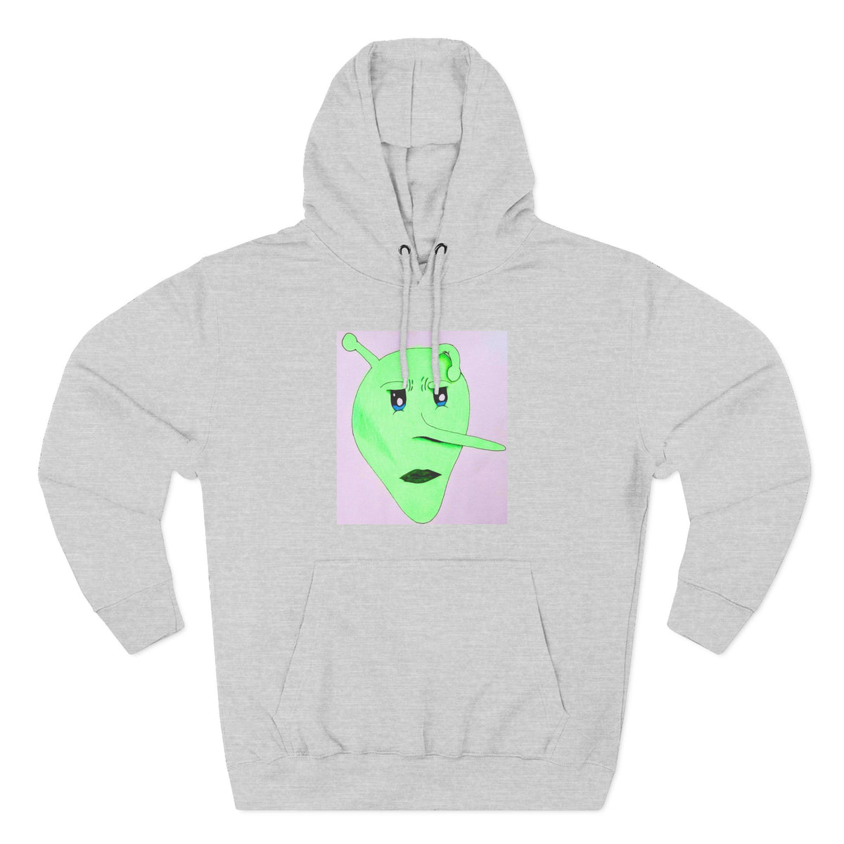 Alien Pinocchio Face Hoodie — Cute Green Alien Graphic Pullover