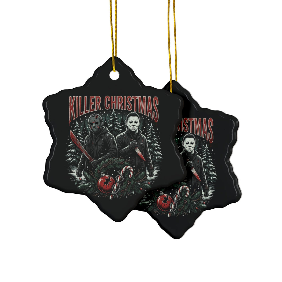 Killer Christmas Ceramic Ornaments, 2-Side Print, (1pc, 3pcs, 5pcs, 10pcs)