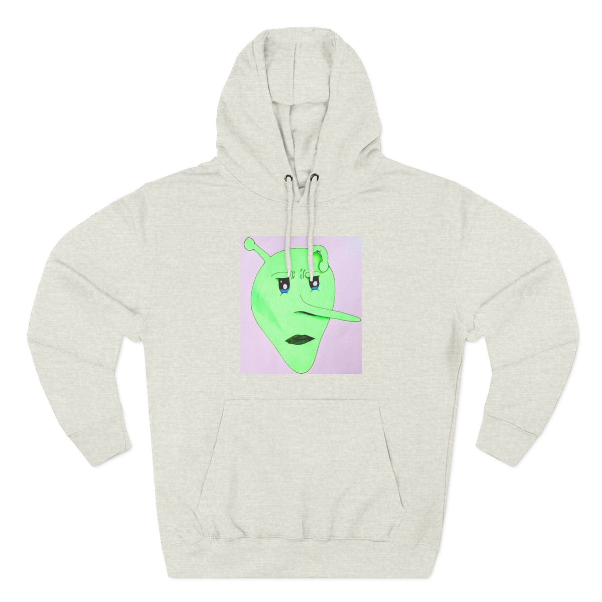 Alien Pinocchio Face Hoodie — Cute Green Alien Graphic Pullover