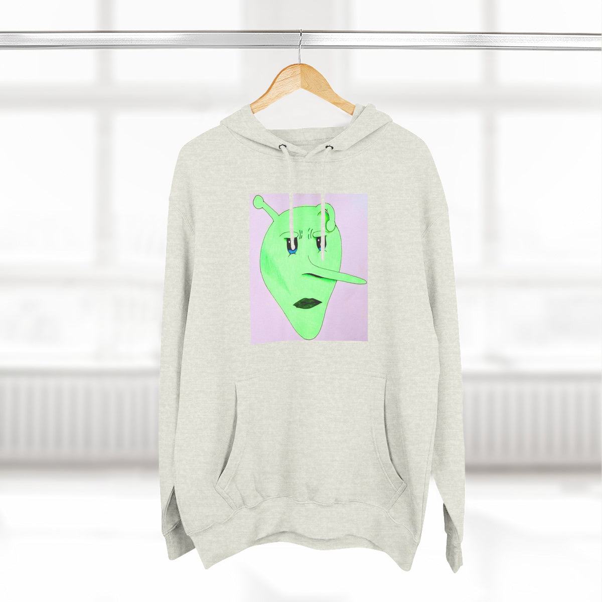 Alien Pinocchio Face Hoodie — Cute Green Alien Graphic Pullover
