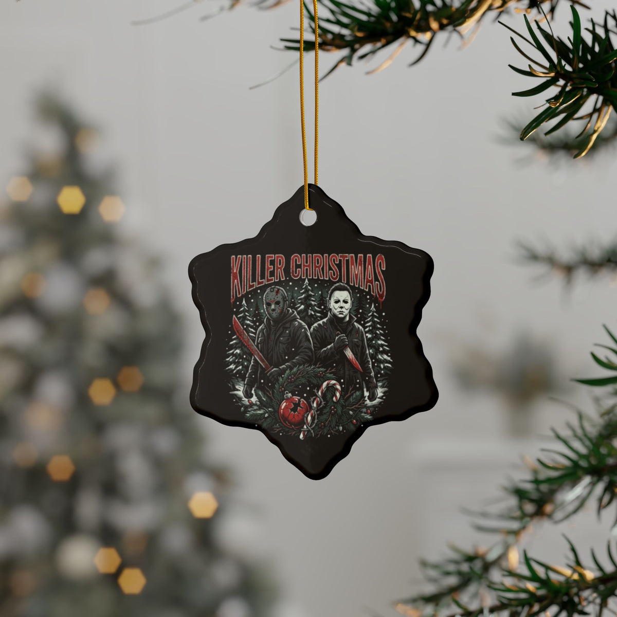 Killer Christmas Ceramic Ornaments, 2-Side Print, (1pc, 3pcs, 5pcs, 10pcs)