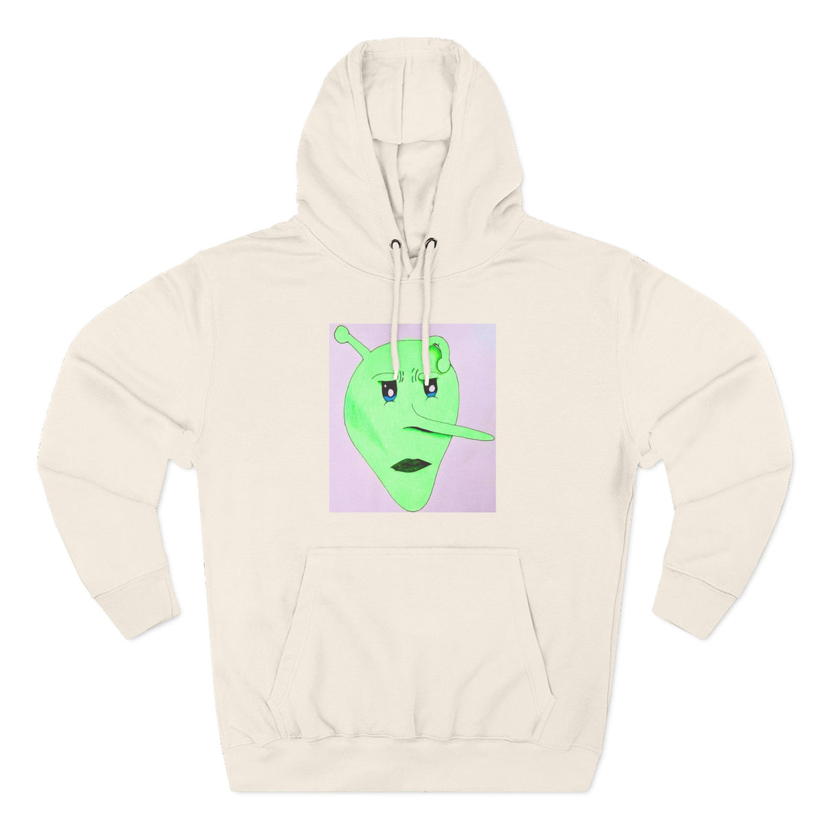 Alien Pinocchio Face Hoodie — Cute Green Alien Graphic Pullover
